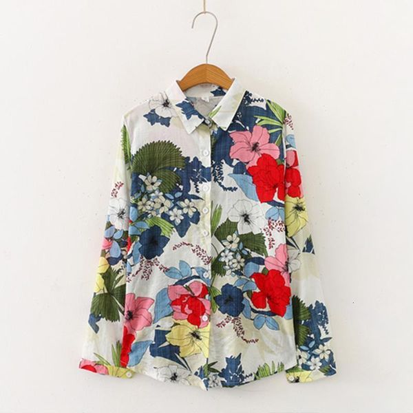 

корейский цветок рубашка вскользь развесной hawaii рубашки streetwear 2020 весна женщина блузы плюс размер camisas женщина топы blusas mujer, White