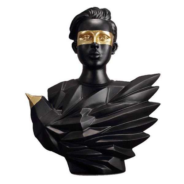 Европейская черная золотая антенна птица фигура статуя смолы ремесел абстрактные искусства персонаж скульптура дома украшения украшения аксессуары подарок T200619