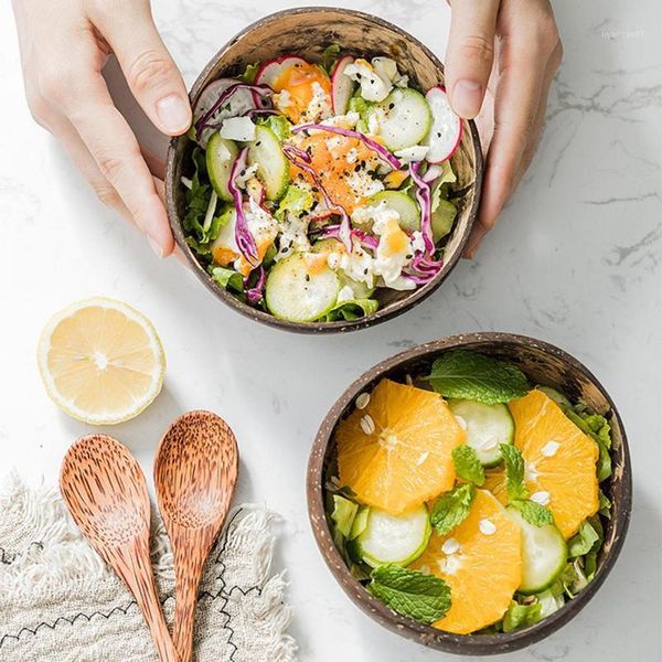 

2pcs coconut shell bowl soup salad noodles rice fruit dish container handicraft1