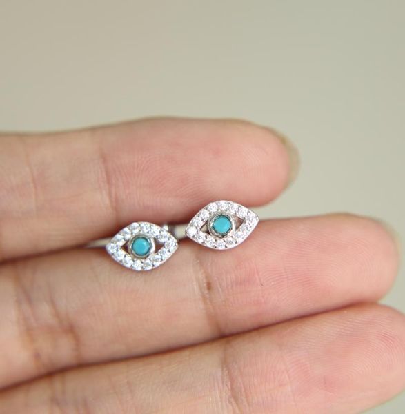 

stud fashion girl eye micro pave setting cubic zirconia simple evil earring 925 silver jewelry for lady, Golden;silver