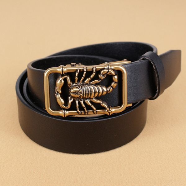 

lcvkf men's automatic button layer fashionable cowhide button with leather belt trousers and versatile leather belt gtpxz, Black;brown