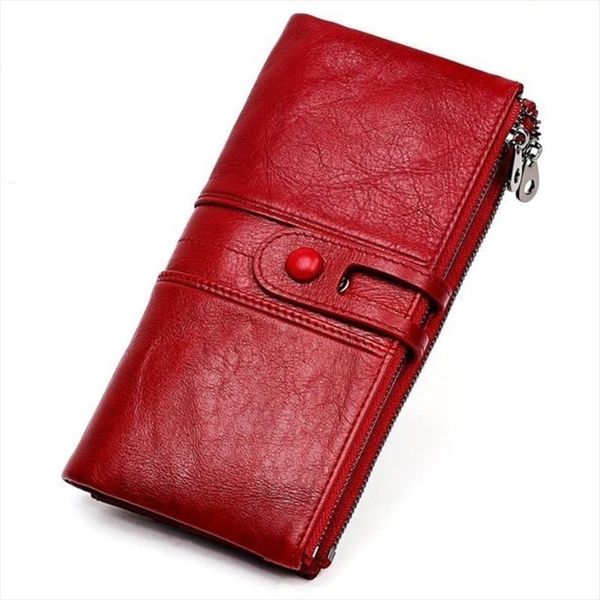 

women purses long zipper genuine leather ladies clutch bags with cellphone holder card holder wallet new, Red;black