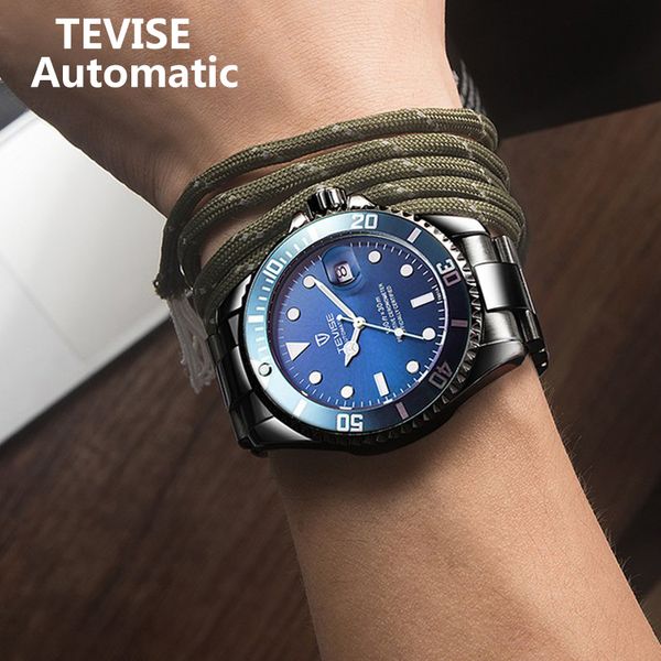 

tevise t801 watch men 2020 automatic mechanical waterproof mens watches brand luxury blue gold wristwatch montre homme 2020 t200311, Slivery;brown