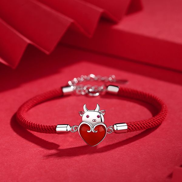 

women's year of the ox jewelry red rope bracelet women's 925 sterling silver rope simple fashion niche design cool wind