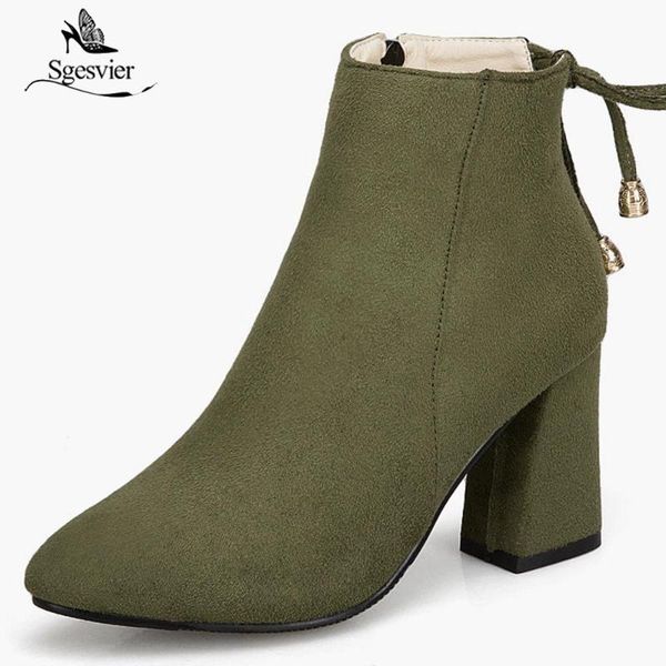 

boots sgesvier fashion women pointed toe square heels autumn ankle for ladies shoes female plus size 35-50 ox587, Black