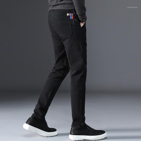 

men's trousers fashion autumn brand thick new long pants cotton thermal pencil pants casual hombre business male slim1, Black