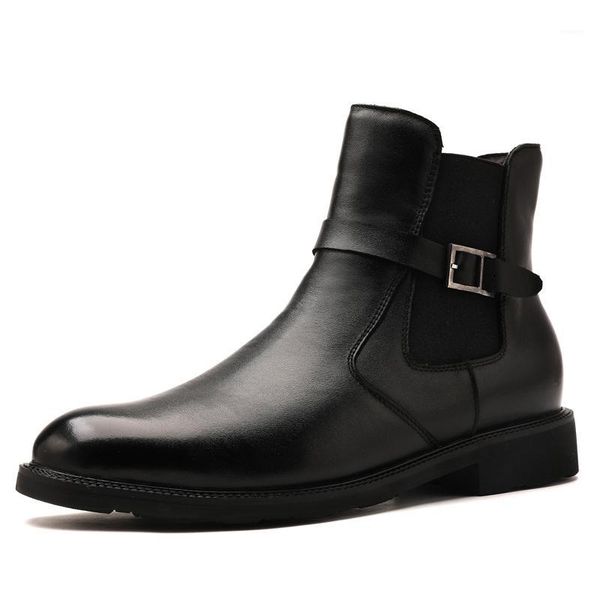 

2020 new business men oxfords shoes set of feet black male office increase wedding pointed men's leather boots1