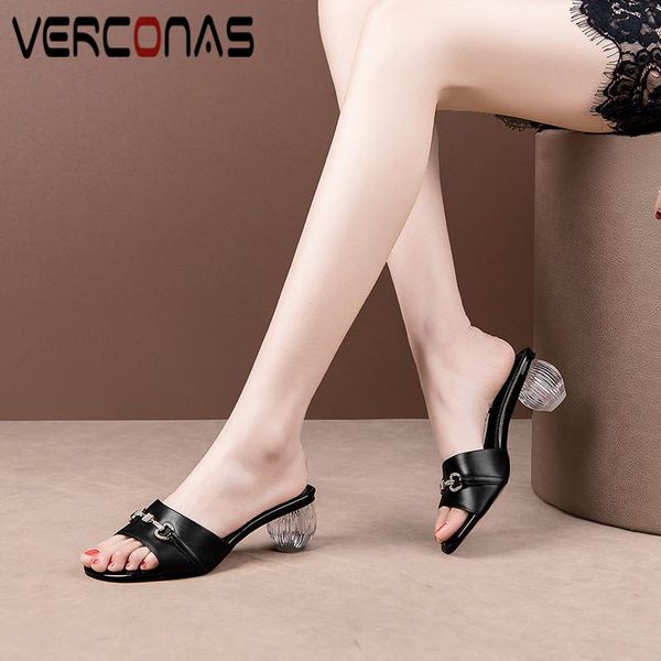 

verconas 2020 summer fashion woman pumps woman sandals summer genuine leather rhinrstone pointed toe high heeled shoes, Black