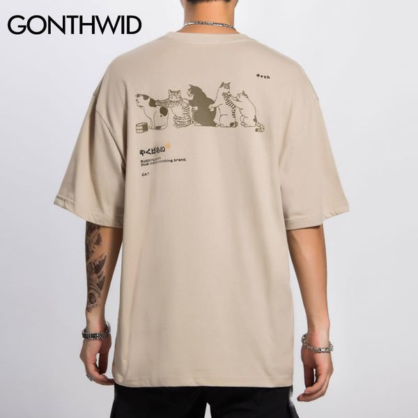 

gonthwid harajuku funny japanese rubbing bath cats print short sleeve t-shirts hip hop casual streetwear tees men 2020 t shirts lj200827, White;black