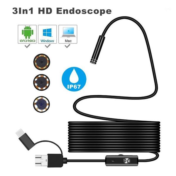 

cameras 3 in 1 7mm 6led type c micro usb endoscope inspection camera borescope waterproof soft cable for android pc1