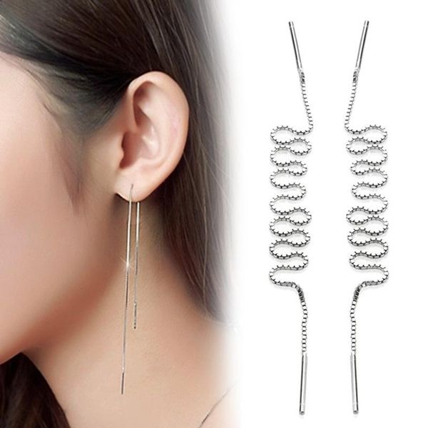 

stud fashion 925 sterling silver earrings jewelry ear line long pendientes brincos de prata, Golden;silver