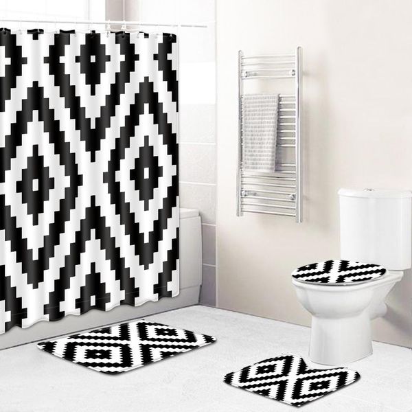

t classic black and white shower curtain bathroom carpet 3d bath mat toilet rugs set for home decor partition curtain bbycwt lipper