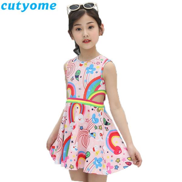 

cutyome children sleeveless rainbow dresses toddler kids princess vest dress teenage girls beach wear sundress 8 10 11 12 13 14, Red;yellow