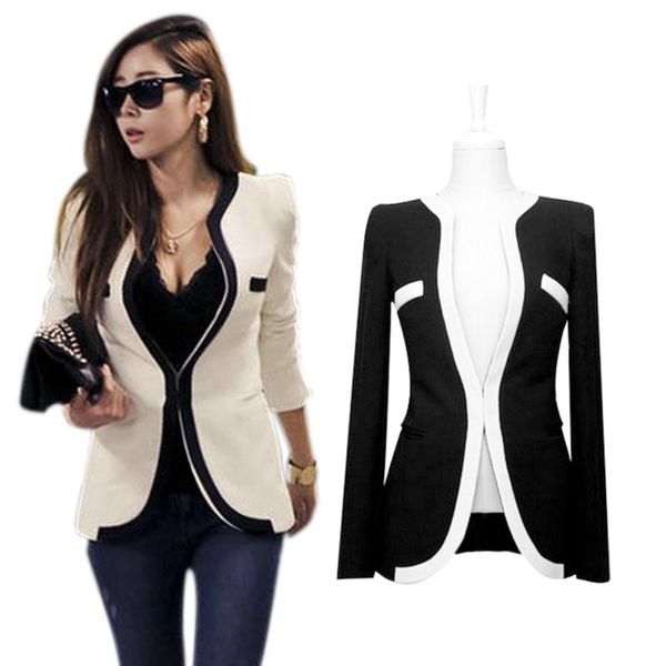 

new fashion autumn spring women slim blazer coat casual jackets long sleeve v-neck one button suit outerwear h8, White;black