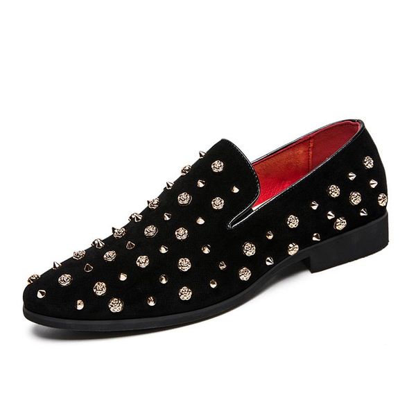

chaussures homme plus size men loafer shoes party dress casual rhinestone pointed toe flat breathable party dress shoes, Black