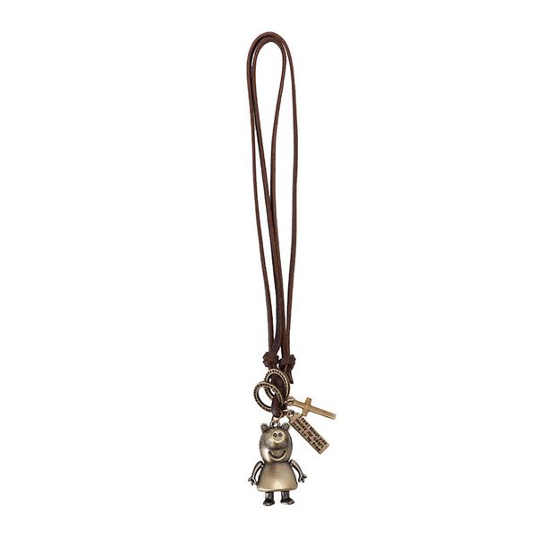 

fashion rope metal cartoon pig men and women cow leather necklace, Silver