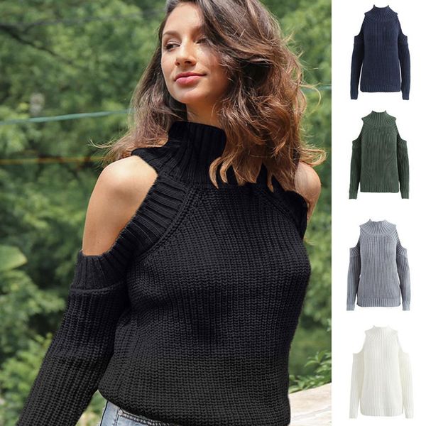 

горячих продажи черного свитера женщина повседневного сыпучего solid color холтер бретельки блуза пуловер свитер цв roule фам 2019, White;black