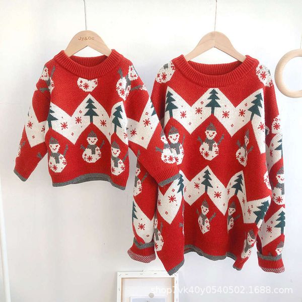

autumn winter christmas 2020 new children's red sweater parent child fashion trend, Blue