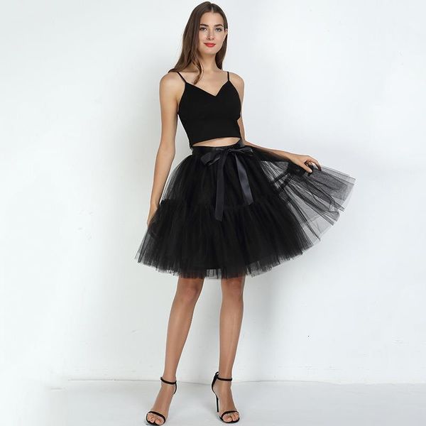 

5 layers tulle skirt women 2018 summer ball gown midi skirts female high waist tutu pleated faldas for women school, Black