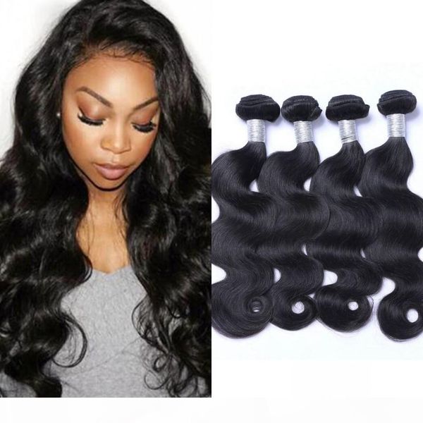 

peruvian body wave human hair weave bundles natural color 4 bundles non remy hair 8-26 inches, Black