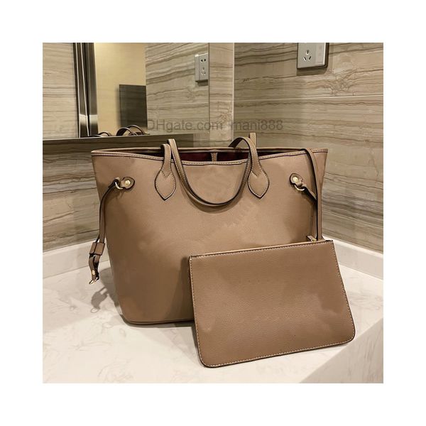 

tote shopper bag women handbags wallet 2pcs set composite shoulder bags embossed fashion letter genuine leather large capacity package lady