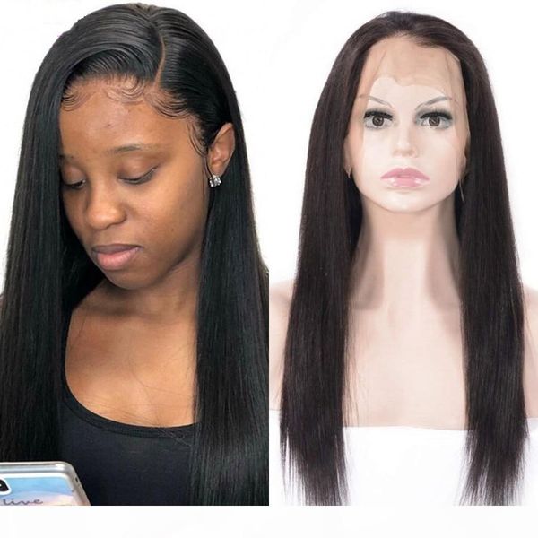 

перуанский straight 360 lace фронтальная парик 8-24 дюймов pre сорванные с волос младенца 130% плотность человеческих волос парики, Black;brown