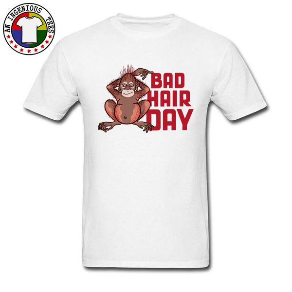 

sport letter bad hair day white tshirt for men 100% cotton casual loose shirt unique design men's cartoon t shirt on sale