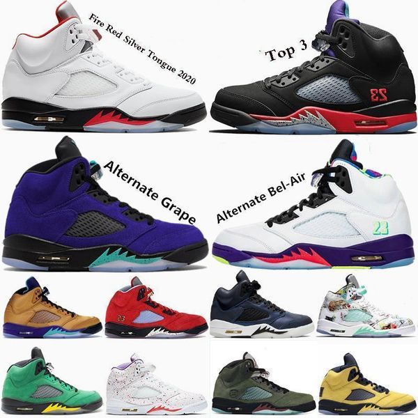 

new 5 jumpman basketball shoes 2020 5s fire red 3 alternate bel-air grape oil grey travis scotts mens trainers sports sneakers, Black