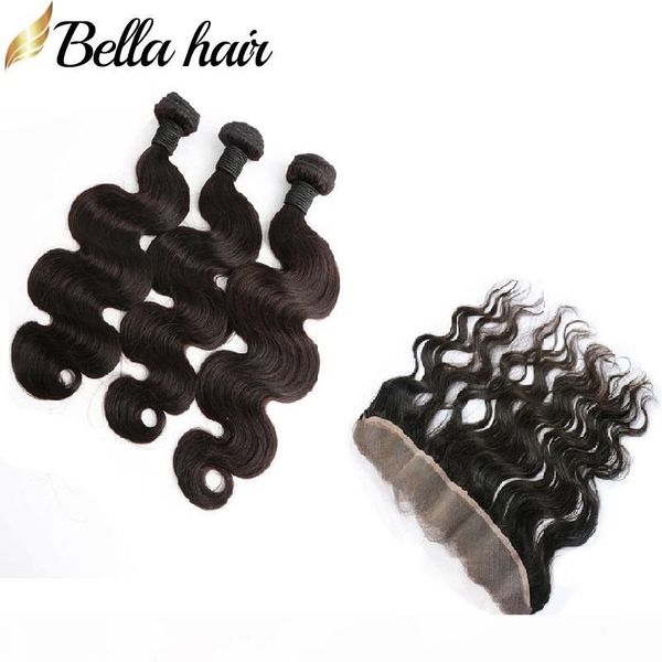 

indian human hair weft with lace frontal body wave unprocessed huamn hair extension 4pcs lot natural color 10-34inch bellahair, Black