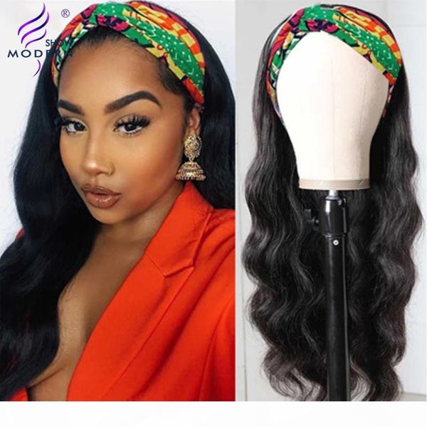 

modern show brazilian body wave wig headband full machine human hair wigs for women natural black remy hair 150% density, Black;brown
