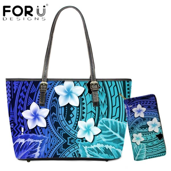 

forudesigns женской кожа pu сумка 2pcs набор gradient гавай плюмерия цветочная печать повседневных деньги кошелек леди плечо саки