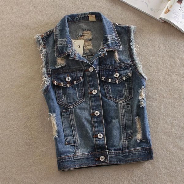 

jeans vest women 2020 spring summer fashion hole sleeveless jacket white short ladies waistcoat plus size denim vest women 1, Black;white