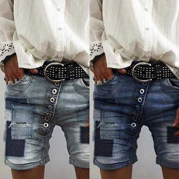 

women's casual spliced jeans shorts summer women floral denim short plus size 5xl streetwear jeans pocket shorts 20201, Blue