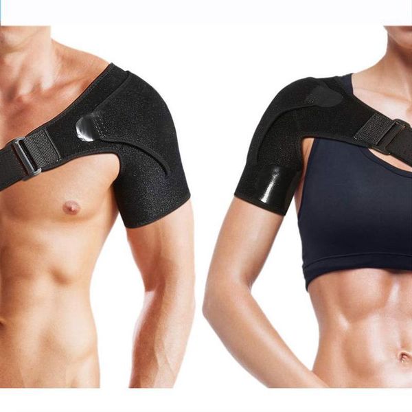 

back support adjustable left/right shoulder protector brace joint pain strap tennis sport training equipment1, Black;blue