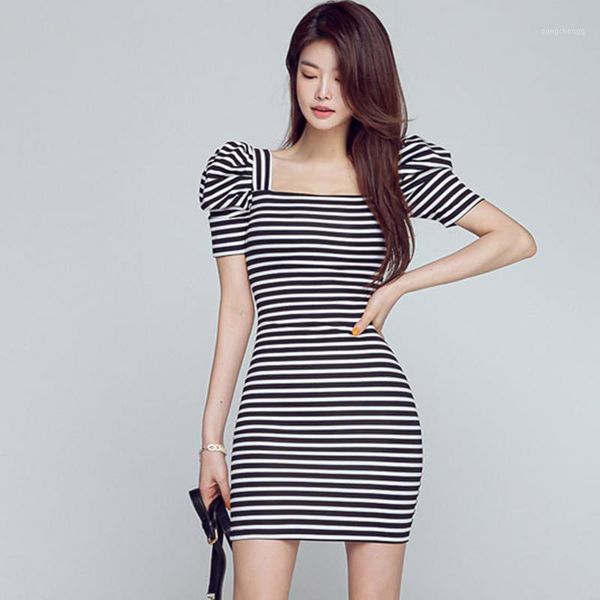 

h han queen summer stripe pencil dresses women's sheath occupation stretch bottoming dresses elegant short work casual vestidos1, Black;gray