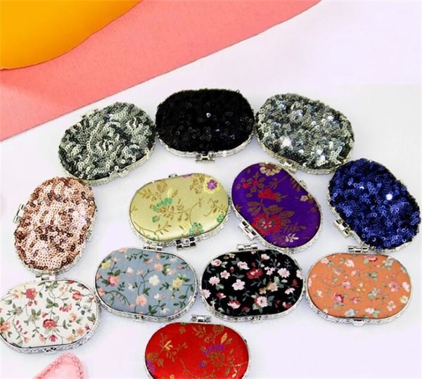 

double fold female compact mirror retro printing cloth cover women portable mini makeup mirrors 1 9dl j2