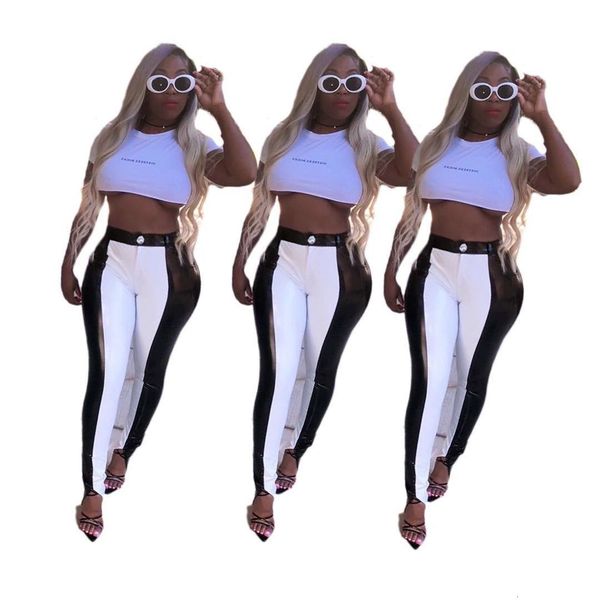 

2020 autumn and winter wear fashion casual solid color trousers leather pants