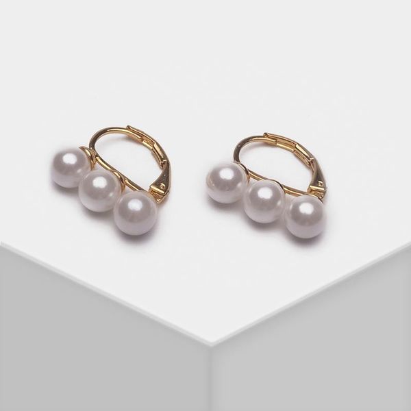 

hoop & huggie amorita boutique miniature artificial pearl earrings, Golden;silver