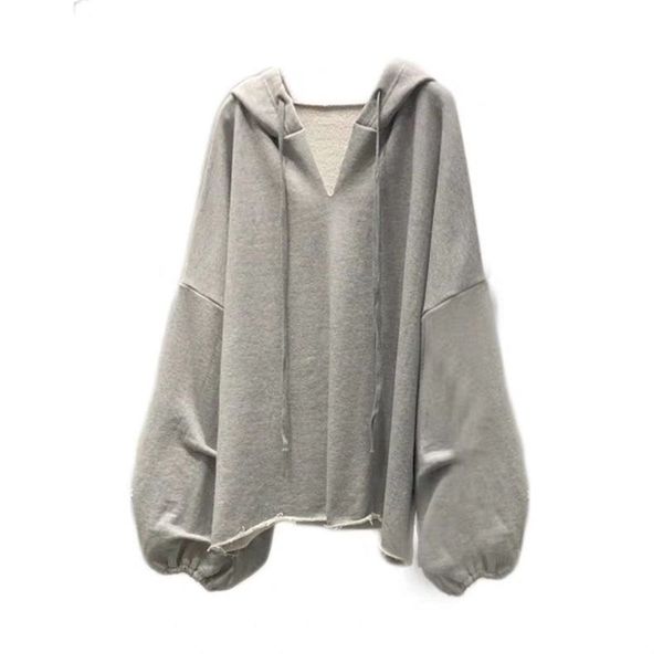 

harajuku lantern sleeve hooded sweatshirt korean style women oversized thin pullover hoodies 201216, Black
