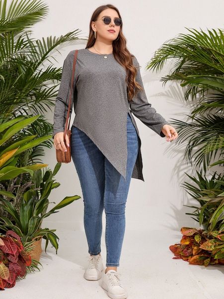 

plus drop shoulder asymmetrical hem tee e8iw#, Black