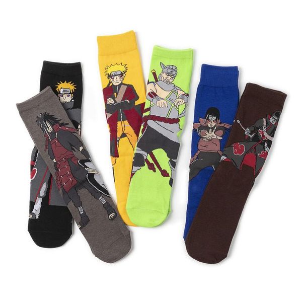 

japanese anime naruto uzumaki cotton socks men women harajuku fashion cartoon print pein uchiha madara crew socks cosplay props, Black