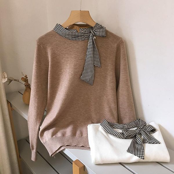 

sweater female leisure korean fashion scarf sewing oversize full-sleeve knitwear jacket jumper winter women's clothing 2020, White;black