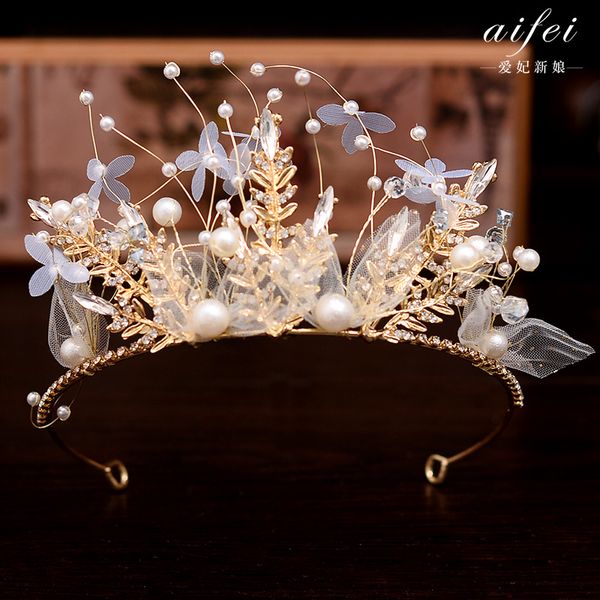 

korean bridal headdress crown mori super fairy handmade silk yarn hairband atmosphere wedding hair accessories, Silver