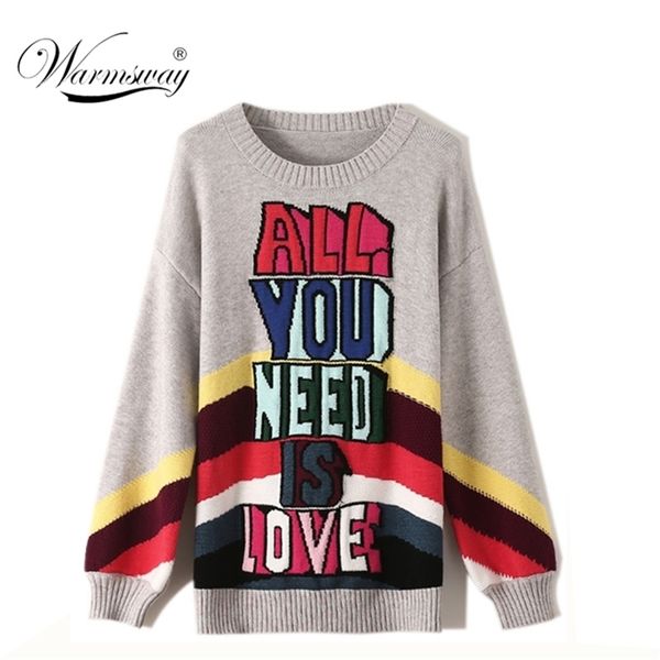 

knitwear pullover women's autumn and winter jackets rainbow striped letters jacquard loose long sleeve fashion sweater c-043 y200910, White;black