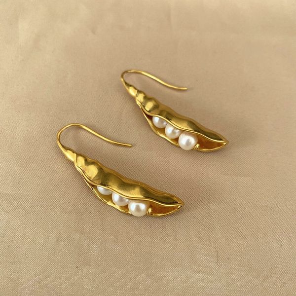 

fashion real 18k gold plated pea pods single pearl popular drop earrings brand dangle chandelier letter earrings, Silver