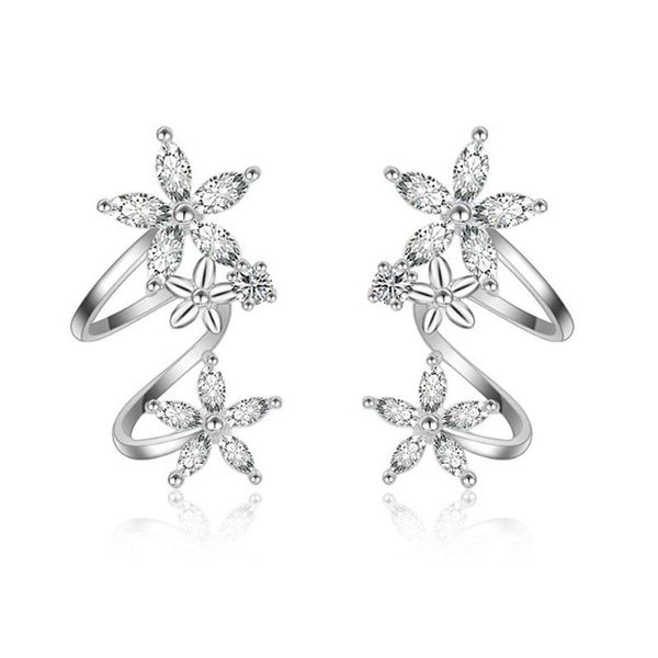 

925 sterling silver flower stud earrings gift pendientes oorbellen boucle d'oreille femmes ear bijoux collection jewelry, Golden;silver