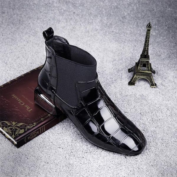 

boots women's pu leather woman fashion ankle boot women square heel ladies toe slip on female casual shoes plus size 20211, Black