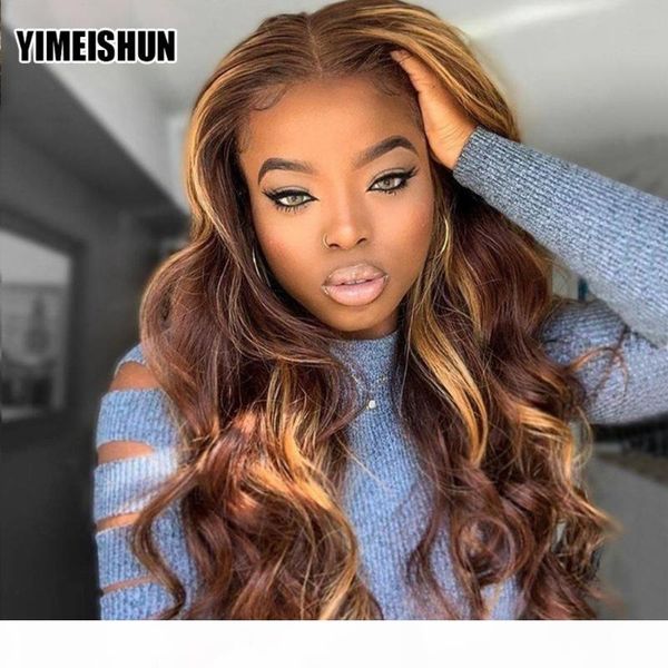 

28 30 inches highlight wig honey blonde lace front wigs human hair body wave lace front wig brazilian remy 4x4 closure, Black;brown