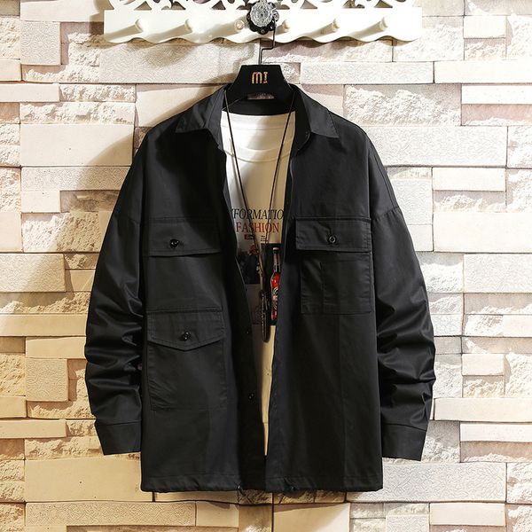 

brand 2021 spring autumn long sleeves new black collar korea style pocket shirt for men's clothes 0zpx, White;black