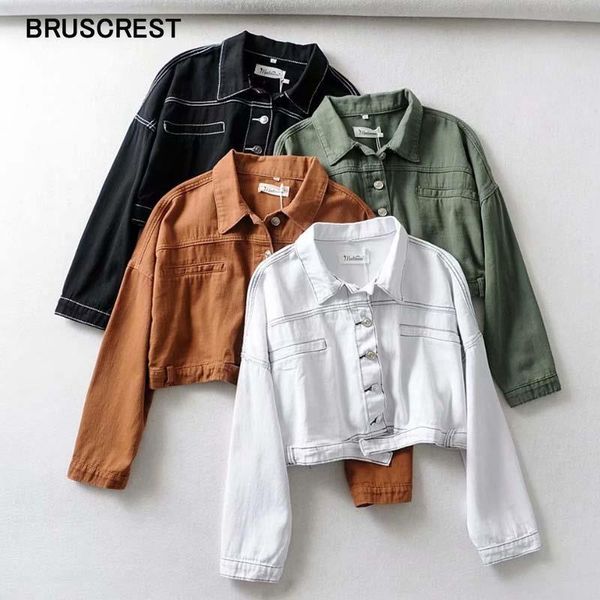 

cropped denim jacket women outwear green coat black jean jackets autumn womens clothing windbreaker women clothes streetwear, Black;brown